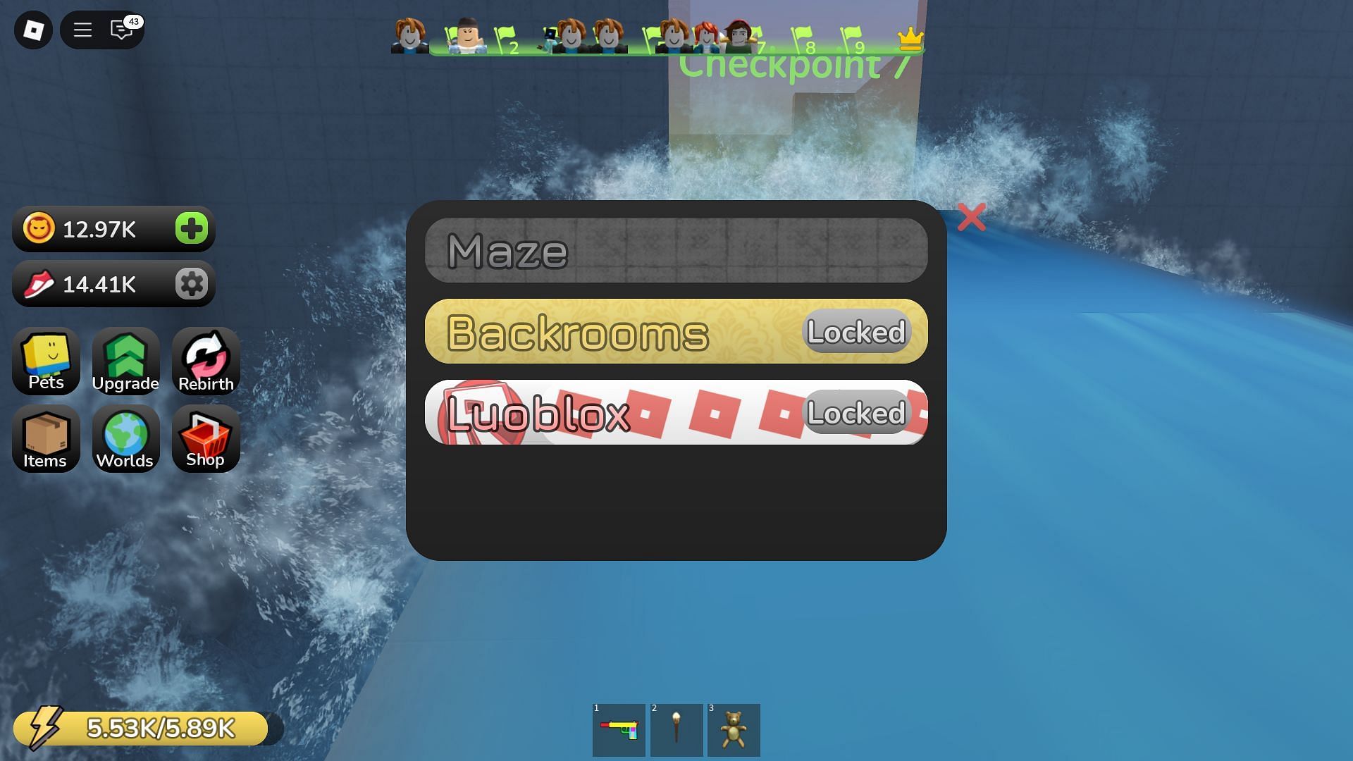 Luoblox can be unlocked after beating Maze and Backrooms (Image via Roblox)